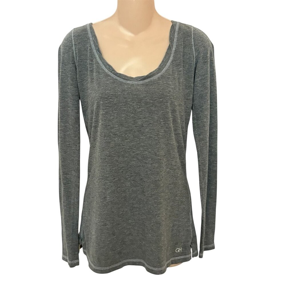 Gilly Hicks Sydney Grey Long-Sleeve Scoop Neck Top Women's Medium Cotton Blend